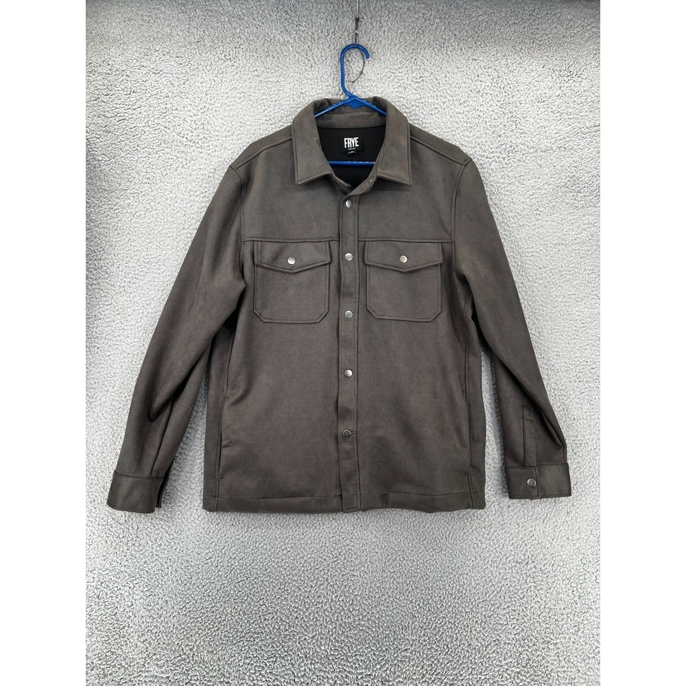 FRYE Men's Faux Suede Shirt‎ Jacket Shacket Men's Medium SNAP Closure Charcoal